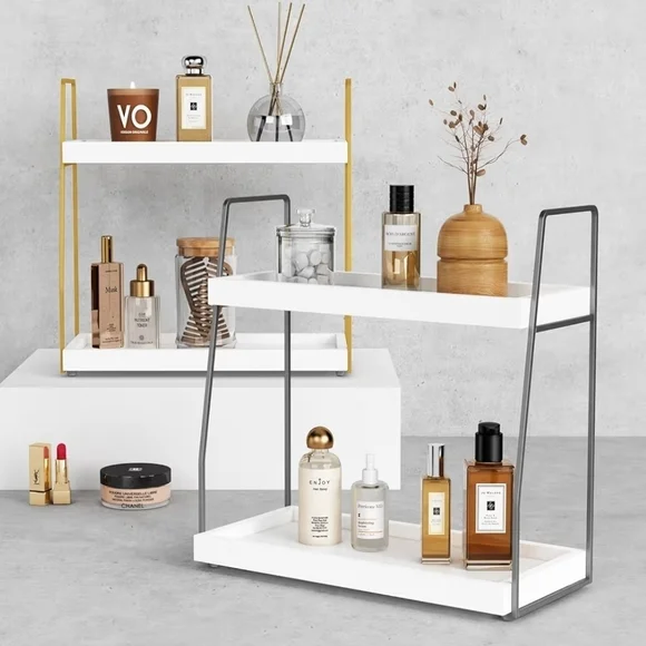 Forbena 2 Tier Bathroom Counter OrganizModern White and Black Bathroom Organizer - Picture 4 of 5